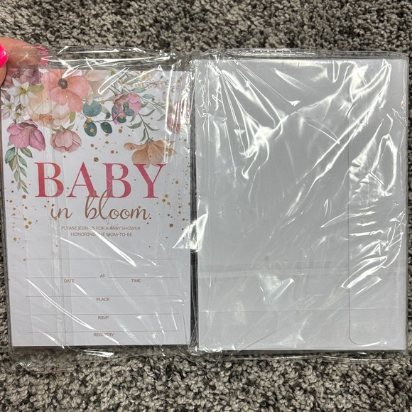 Floral Baby Shower Invitations - Pink and Gold - Picture 1 of 2